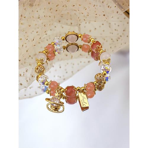 櫻花瑪瑙招桃花手鏈ins小眾設計小清新粉水晶星空手串女閨蜜禮物