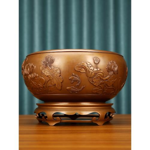 紫銅荷花鉢聚寶盆擺件米缸存錢罐銅水盆辦公桌裝飾品喬遷開業禮品|裝飾