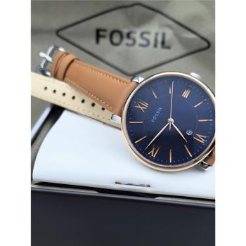 FOSSIL女表真皮表帶棕色輕奢時尚簡約休閑石英錶防水女表