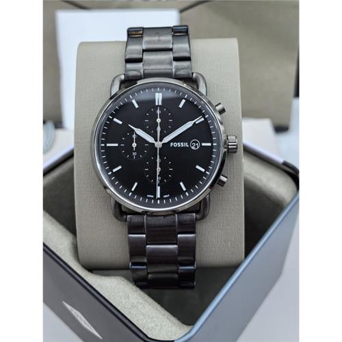 FOSSIL手表不銹鋼灰黑三眼計時商務休閑石英機芯防水男表