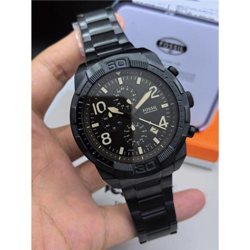 FOSSIL手表不銹鋼酷黑帥氣三眼計時日歷商務休閑石英表防水男表