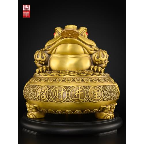 銅金蟬擺件聚寶盆金蟾蜍客廳財位大號店鋪開業黃銅三腳金蟾工藝品|裝飾