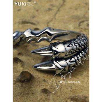 YUKI男士925純銀戒指環龍爪銀飾小指戒子INS歐美復古情侶女尾戒潮
