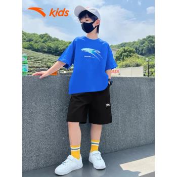 安踏兒童秋裝套裝2023秋季透氣男孩短袖短褲兩件套運動速幹男童裝