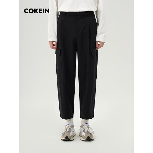 COKEIN九分褲褲男2025秋季口袋裝飾原創日系通勤休閑工裝直筒褲潮|休閒褲|ETMall東森購物網