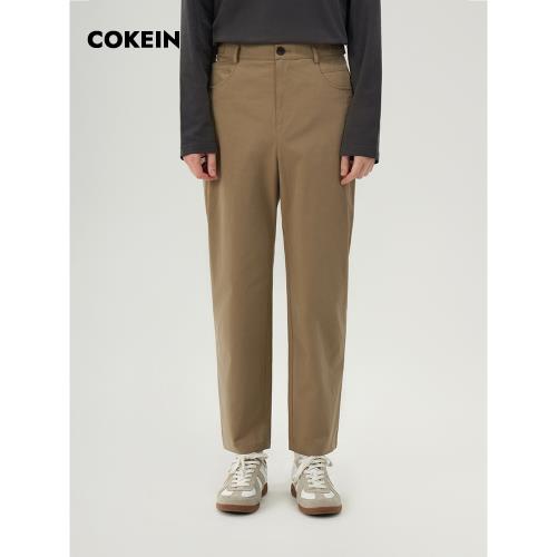 COKEIN休閑褲男2026春季原創可調節扣設計長褲純色通勤簡約直筒褲|休閒褲|ETMall東森購物網