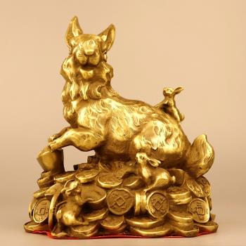 純銅兔子銅兔擺設銅聚寶盆兔禮品十二生肖兔客廳黃銅兔工藝品擺件