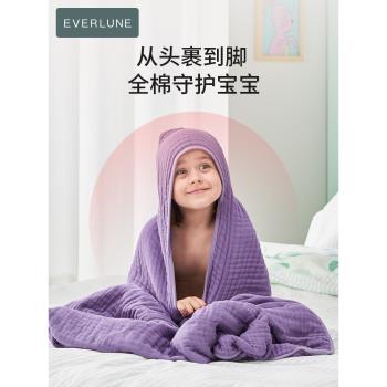 EVERLUNE兒童浴巾嬰兒新生紗布帶帽斗篷浴袍純棉寶寶洗澡專用毛巾