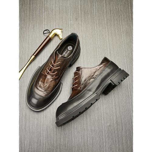 男士休閑皮鞋春夏真皮厚底商務鞋青年百搭透氣潮流小皮鞋系帶鞋子