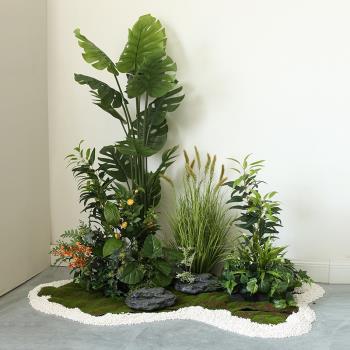 大型模擬綠植花園風造景植物擺件假龜背蘆葦花叢軟裝樓梯櫥窗景觀