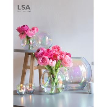 英國LSA Pearl珍珠彩虹淚珠玻璃花瓶 北歐透明漸變色插花鮮花客廳