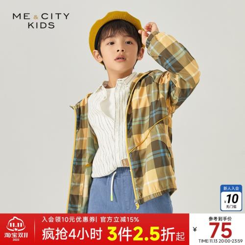 米喜迪童裝春季男童潮流時尚格紋防風連帽夾克外套舒適柔軟上衣