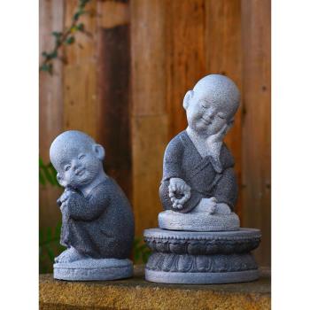 樣板房禪意景觀軟裝飾工藝品小和尚擺件佛堂寺廟枯山水石雕小沙彌