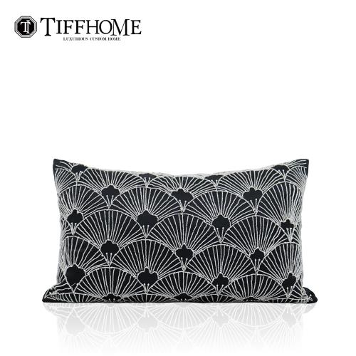 現代簡約輕奢歐式銀白色手工串珠設計師抱枕客廳沙發銀杏葉腰枕套