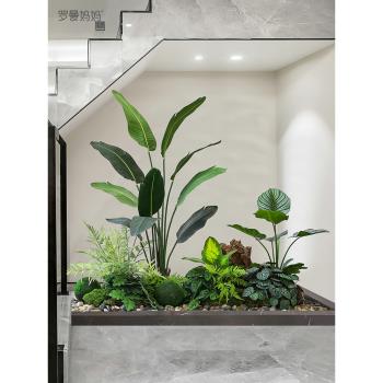 仿真植物龜背盆栽室內樓梯下小造景旅人蕉造景綠植裝飾景觀擺件