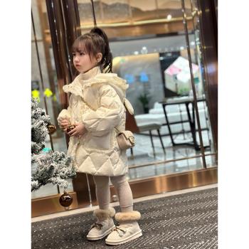 66公主女童羽絨服兒童冬裝90白鴨絨2024新款洋氣冬季女孩外套長款