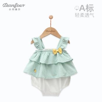 女寶寶夏裝包屁衣純棉嬰兒假兩件連體衣滿月周歲吊帶哈衣公主禮服