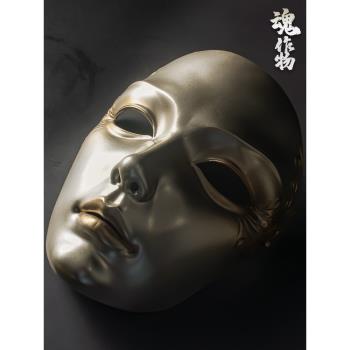 魂作物黃金面具古風全臉成人男假面女郎古裝武士威尼斯舞會面罩