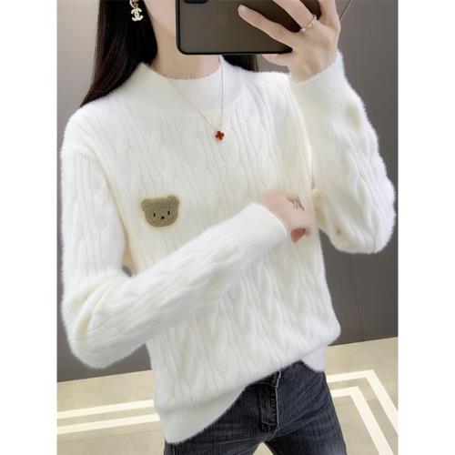 2025年新款半高領女士麻花毛衣秋冬季保暖加厚修身內搭針織打底衫