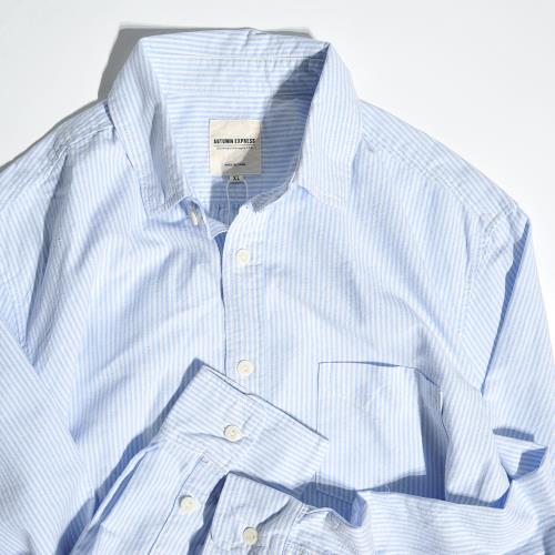 百搭基礎款日系復古文藝純棉水洗藍白細條紋休閑男女長袖襯衫襯衣