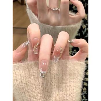 Lilynail玉脂腮紅法式魔鏡手工穿戴甲2024新款美甲貼片短款指甲貼
