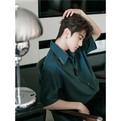 CHICERRO西西里男裝夏季休閑襯衣綠色高級感痞帥男士短袖襯衫上衣