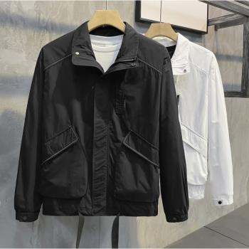 潮牌工裝外套男2022年春秋季休閑純色夾克痞帥修身百搭立領上衣服