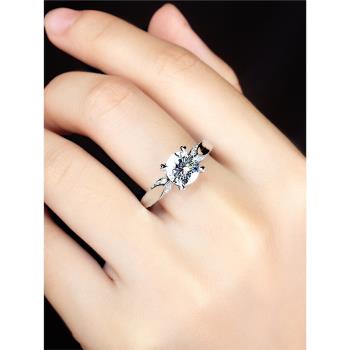 輕奢美國女白金克拉心形四爪戒指
