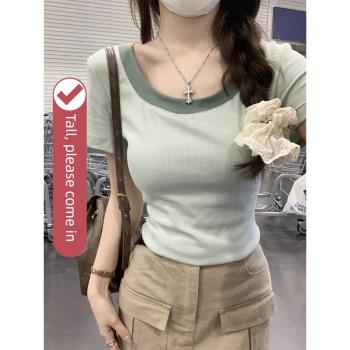 熱辣歐美微胖正肩加長版短袖上衣