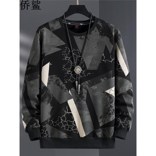 300斤胖子圓領衛衣男春秋加肥加大碼寬松長袖T恤薄款拼色打底衫潮