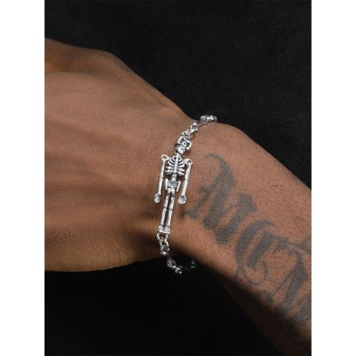 GRGR  S925純銀骷髏骨頭手鏈男潮嘻哈歐美街頭個性十字架百搭素鏈