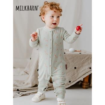 Milkbarn嬰兒連體衣服新生兒寶寶秋季哈衣前開扣德絨爬服