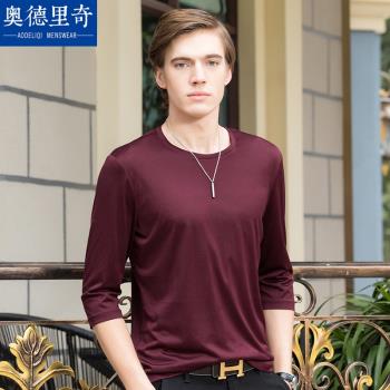 莫代爾七分袖秋冬男士加絨t恤