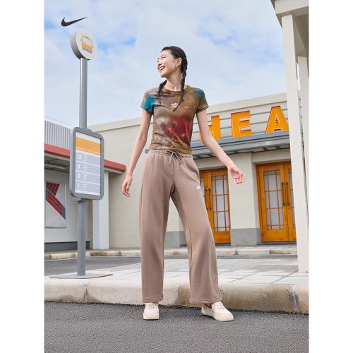 耐克女子中腰闊腿運動褲春季薄絨針織休閑刺繡NIKE CLUB FB2728