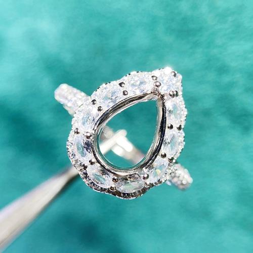 新款精工S925純銀活口戒指空托女水滴7*10MMp輕奢時尚戒托未鑲嵌