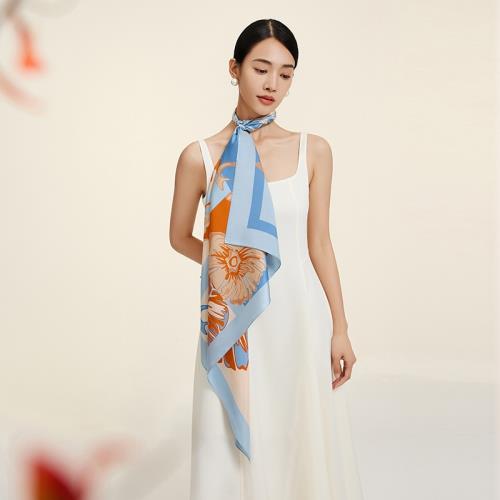 萬事利100%桑蠶絲絲巾百搭雙面印花真絲大方巾生日禮物-花語