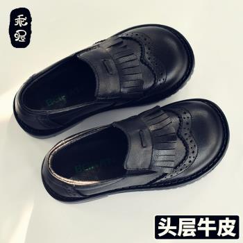 英倫風小黑春秋款兒童主持皮鞋