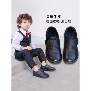 兒童黑色學院風寶寶軟底小皮鞋