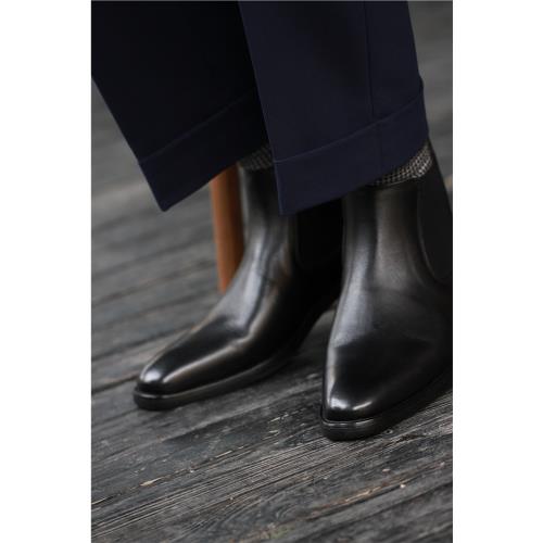 秋冬高幫商務男靴方頭切爾西靴手工中幫馬丁靴高幫短靴英倫真皮鞋