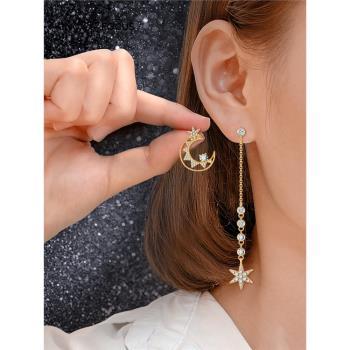 星星月亮女純銀小眾設計高階耳環