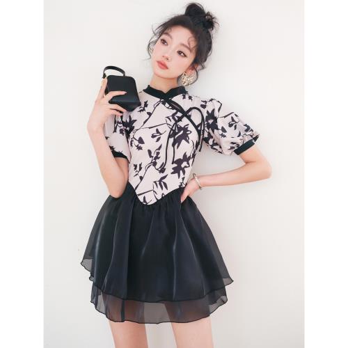 國風高級感大碼胖mm泳衣女裙式連體顯瘦遮肚2025新款泡溫泉游泳裝