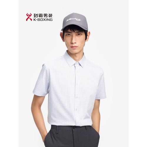 勁霸男裝夏季時尚小格紋親膚柔軟彈力短袖襯衫男BECE2913