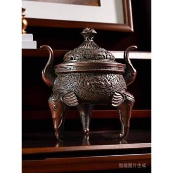 純銅香爐家用室內盤香檀香燻爐仿古紫銅禪意供佛茶道創意桌面擺件