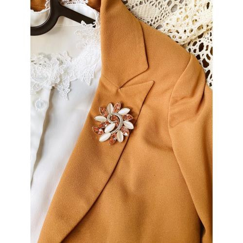 高檔奢華重工滿鉆黃色水晶胸針女花朵藍色胸花大別針時尚高端鋯石