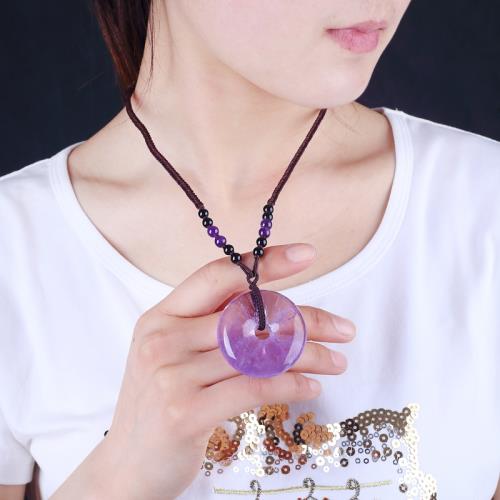 晶百瑞天然紫水晶吊墜男女水晶平安扣項鏈原石掛件情侶飾品配證書|項墜