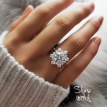 INS原創小眾925純銀雪花鉆石戒指