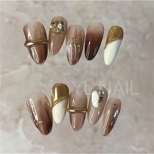 【YL.NAIL風吹散夢】純手工甲片小紅書ins輕奢暈染拼色溫柔穿戴甲