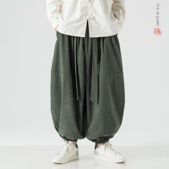 潮中國風復古束腳闊腿燈芯絨褲子