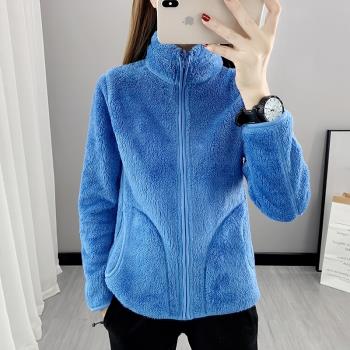 抓絨衣女雙面珊瑚絨開衫外套加絨加厚保暖防寒寬松搖粒絨登山服男