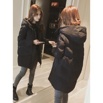 胖MM大碼修身中長款連帽羽絨棉服